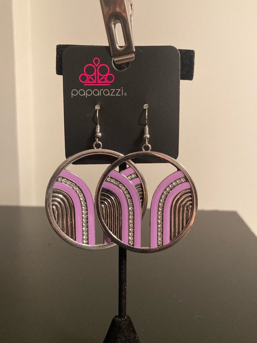 Paparazzi Lavender Art Deco Circle Drop Earrings